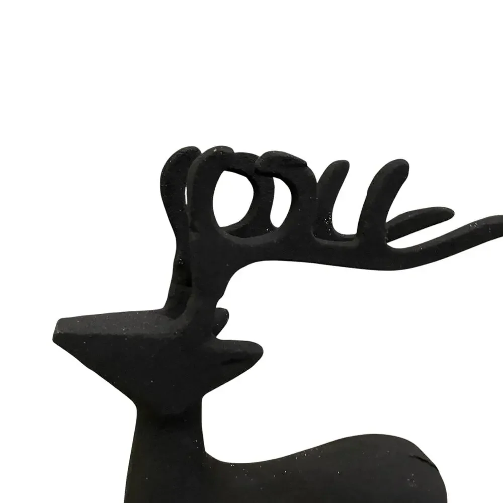 Set of 2 Black Metal Christmas Reindeer 11in Made in India Holiday Decor New